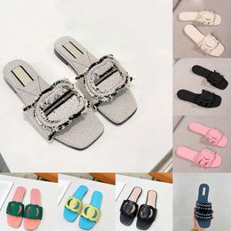 Brand Designer Sandals Rubber Talons plats Femmes Slippers Luxury Ladies Summer Shoes Slides Taille Sliders Fabric Claquette Sandles Femme Locking Lettres
