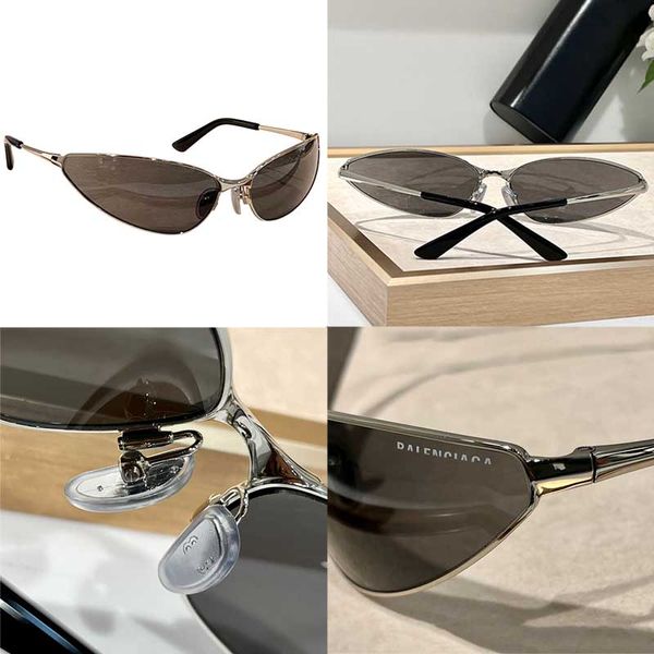 Marque Designer Silver Metal Razor Cat Lunettes de soleil BB0315S Lunettes de soleil de luxe pour femmes Cadre en métal argenté Lentille grise Mode Hommes Lunettes de conduite de pêche en plein air