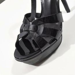 Designer - Sandales à plateforme en cuir verni Chaussures à talon 10/14 cm T-strap High Heels