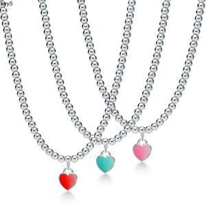 Marque Designer Style Célèbre Coeur Pendentif Collier Vente Chaude Rouge Rose Vert Rempli Nectarine Perles Chaîne 925 Colliers En Argent Sterling Tiffan Christ