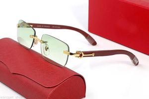 Lunettes de soleil de créateur de marque pour femme Big Frame Rectangle Man Lunettes de soleil Luxury Panther Sunglass Green Lens with Brown Wooden Eyeglasses glass