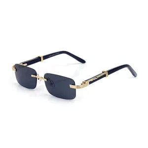 Lunettes de soleil de marque pour femmes, grandes lunettes carrées, sans monture, sans monture, dorées, surdimensionnées, en bois, mode, polarisées UV400, Carti, Lunettes de soleil