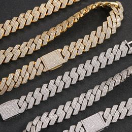 Bracelet de marque de styliste pour hommes, boucle à rabat, trois rangées de diamants en Zircon, chaîne cubaine, collier Hip Hop épais