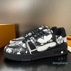 Marque Designer Vintage Basketball Chaussures Hommes Entraîneur Sneaker En Cuir Graffiti Bande Dessinée Semelle En Caoutchouc Supérieure Hommes chaussures de sport 38-46