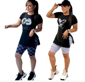 Brand Designer Women's Tracksuits 2024 Nouvelle imprimerie de mode extérieure Coton Femmes à manches courtes Shorts de jogger en deux pièces