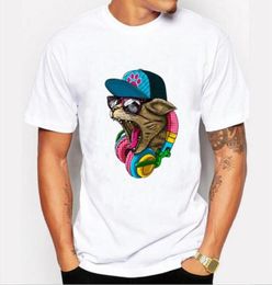 Brand DesignEnew Arrivée Men039S Fashion Crazy DJ Cat Design T-shirt Cool Tops Côté courte Hipster Tees1312040