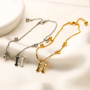 Merk Desinger Kralen Hanger Enkelbanden voor Vrouwen Letter Chain Coin Zomer Roestvrij Stalen Ketting Been Sieraden Mode Bloem Accessoires Cadeau 21+5cm Verstelbaar Trendy