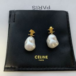 Pendientes de diamantes de marca Esmalte Amor Pendientes de perlas irregulares Pendientes brillantes de oro y plata Adecuados para fiestas de bodas de mujeres Joyas de amor lindas