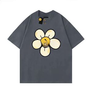 Merk Drawtrew Shirt Mens Designer Face Summer Draw Haikyuu dames T -shirt losse tops rond nek Drew hoodie bloemenhoed klein geel 7677