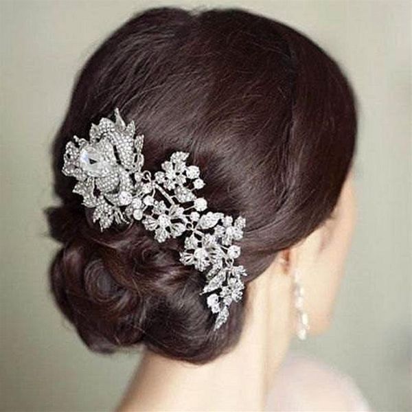 Marque élégante bijoux de cheveux de mariage accessoires pour femmes charme cristal fleur mariée cheveux peigne tête pièces épingles à cheveux ups dhl3294