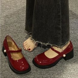 Marque élégante femme chaussures à talons printemps français Mary Jane chaussure talons rouges en cuir chaussure collège Allmatch chaussure unique Zapatos Mujer 240118