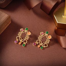 Marca Engram pendientes Geométrico Hueco Cristal de color Retro Pendiente Diseñador de lujo Joyas Espárragos dorados Hombres Aretes Cuelgan los anillos del oído Orecchini