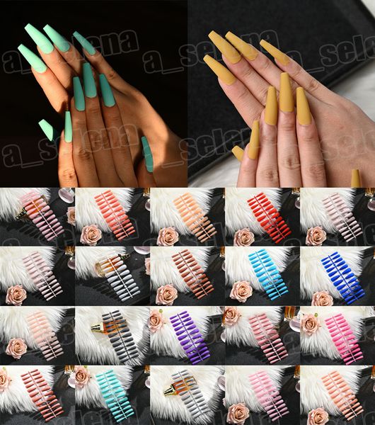 Faux Ongles 24Pcs Nail Tips Couverture Faux Mat Ultra-mince Art Artificiel Cercueil Longue Manucure DIY