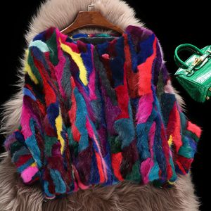 Brand Factory Wholesale Real Mink Fur Coat Bat Sleeved Design Natural Mix Multi Colors Mink Fur Jacket TSR81 201103