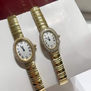 Marque célèbre baignoire ovale géométrique montre en acier inoxydable quartz wrist woming wops romain watches double diamant colorne horloge de pointeur bleu conception de pointeur 20 mm 25 mm
