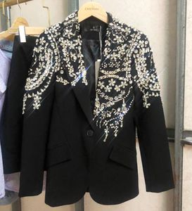 Merk beroemde luxe 2024 glanzende strassige strass 5000 naalden handgemaakte blazers feest geweldig elegant pak blazer jassen dropshipping