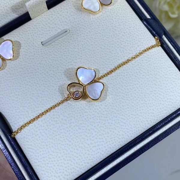 Bracelet en coquillage blanc en forme de cœur à trois fleurs pour femmes, marque célèbre, bijoux en diamant plaqué or, chaîne circulaire à breloques