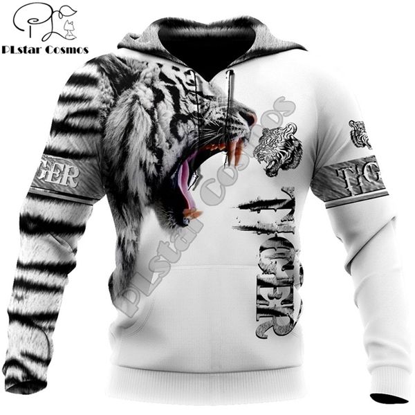 Marque De Mode Automne Hoodies Blanc Peau De Tigre 3D All Over Imprimé Hommes Sweat Unisexe Zip Pull Casual Veste DW0199 201130