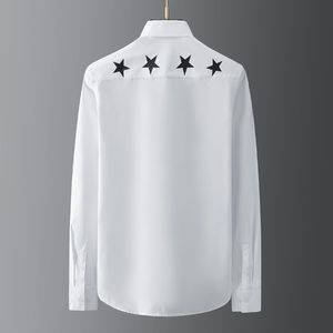 Camisa de hombre con estampado de estrellas de cinco puntas a la moda de marca, camisa de manga larga de algodón puro ajustada para hombre, camisas de vestir de gama alta para hombre