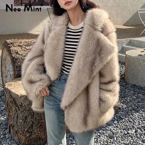 Merk mode gradiënt dier kleur faux bont jas jas dames winter losse oversized lange pluizig overjas bovenkleding 240110