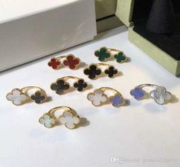 Merk Mode-sieraden Voor Vrouwen Vlinder Bloem Ring Dubbele Bloem Klavertje Vier Sakura Verstelbare Moeder Shell Parel Ringen9289526