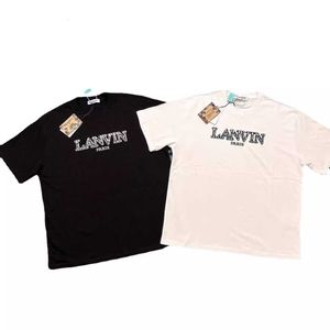 Merkmode Lanvin Langfan T-shirt met korte mouwen Co Sterren Dezelfde kleur Letters Borduren Losse mannen en vrouwenliefhebbers