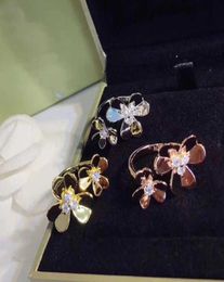 Joyería de fiesta de moda de marca para mujer Color dorado 2 anillos de flores doble boda ajustable 1145708