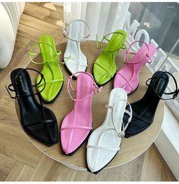 Brand Fashion Sandalen Dames Sandaal 2024 Smalige band Hoge Heel Ladies Gladiatorschoenen Pointed Toe Ankle Buckle Zapatos Muje 270 651 C