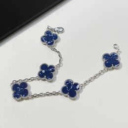 Merkmode Verkopen Accessoire Van 925 Silver Blue Peter Stone Five Flower Bracelet Populaire klaver sieraden met logo