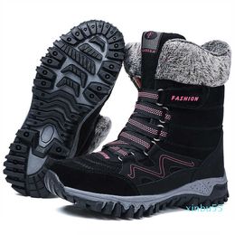 Botas de nieve de piel de ante para mujer, botas de invierno cálidas de felpa para mujer, botines impermeables, zapatos planos 36-42