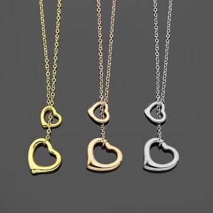 Merk mode t-hart ketting nieuw product luxe hol uit holte uit één dubbele liefde hangende ketting 18k gouden hoogwaardige designer ketting sieraden