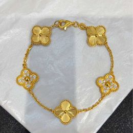 Brand Fashion Van Lucky Four Leaf Grass Bracelet Dik Ploated 18K Rose Gold vijf bloemen sieraden met logo