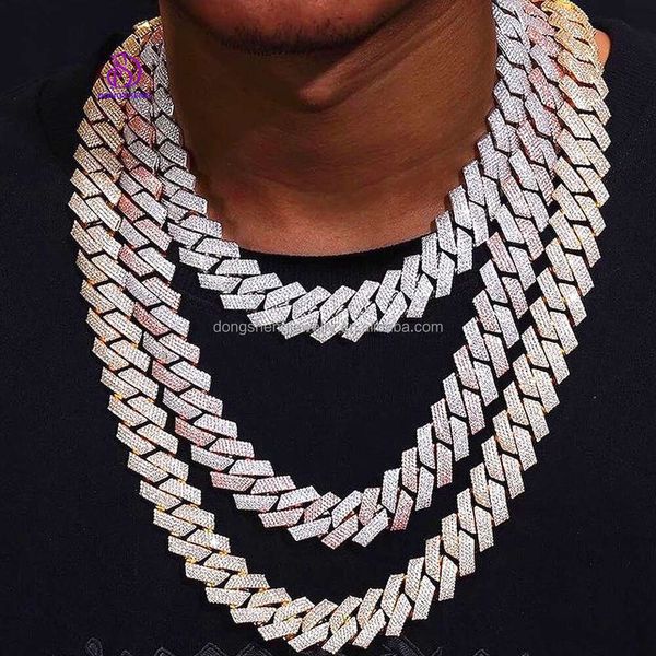 Marca de moda para mujer, collar de Eslabón cubano de Hip Hop personalizado de lujo de 20mm, cadena de diamantes de moissanita chapada en oro blanco