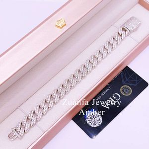 Bracelet à maillons cubains en argent Sterling S925, 12mm, 2 rangées, testeur de diamant, d-vvs Moissanite, marque à la mode pour femmes, prix le moins cher