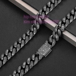 Brand Fashion Woman Hip Hop Jewelry Black Moissanite 12mm Miami Cuban Chain Round Cut Diamond 925 Silver Necklace