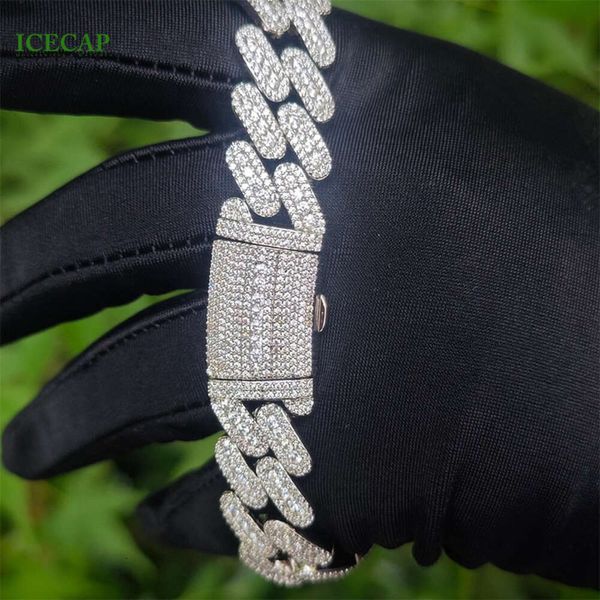 Marca de moda para mujer, pulsera de plata 925 Vvs Moissanite, brazalete de cadena cubana, 3 filas de diamantes Miami Link para hombres