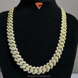 Marque de mode femme vente chaude 14 Mm plaqué or jaune Vvs Moissanite diamant collier cubain tendance chaîne Hip-hop pour hommes