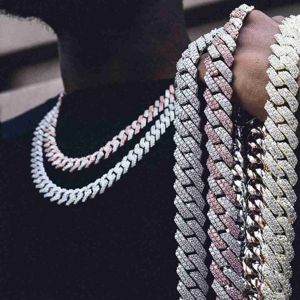 Marque de mode femme Luxe glacé 2 rangées Cz diamant chaîne à maillons cubains en laiton plaqué or 18 carats Cadenas lourd mode Hip Hop bijoux collier pour hommes