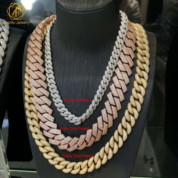 Marca de moda para mujer, collar de cadena de Color dorado con diamantes Vvs Moissanite de varios tamaños, Plata de Ley 925, Eslabón cubano para hombres