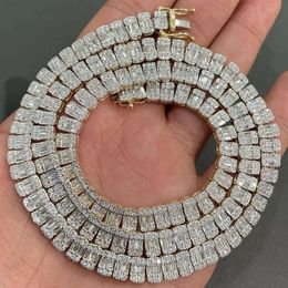merk mode vrouw Rapper Iced Sieraden Out Baguette Cut Vvs Moissanite Diamond Cluster Tennis Chain 925 Zilveren Ketting voor Mannen Vrouwen