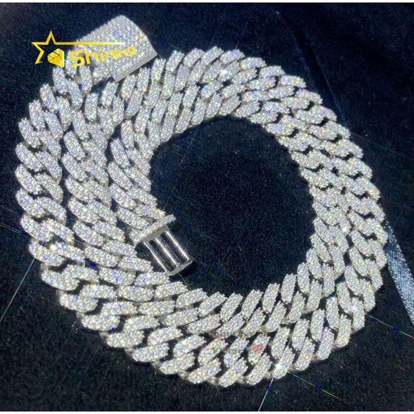 marca moda mujer Stock Envío de la gota Plata 925 Hombres Moda Oro blanco Sólido Pesado Grueso 13 mm Iced Out Diamante Moissanite Cadena cubana