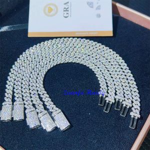 Marca de moda mujer Precio al por mayor S925 Pulsera chapada en oro blanco Iced Out Moissanite Diamond 8 mm 10 mm 12 mm 15 mm Hip Hop Rock Enlace cubano