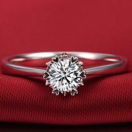Marque féminine Solitaire Ring 1.25CT Simulated Diamond CZ 925 Sterling Silver Engagement Mariding Band Ring For Women