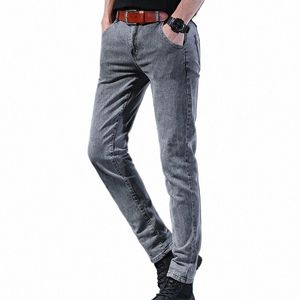 Marque Fi Casual Jeans pour hommes droit élastique Denim Lg pantalon gris polyvalent hommes Lg OL travail Cool pantalon 26Cp #