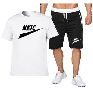 Marque Fitness ensemble survêtements haut d'été ensemble court hommes col rond mode 2PC T-shirt Shorts sport marque LOGO imprimer