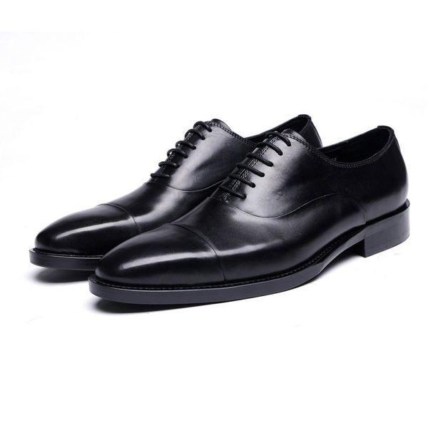 Zapatos de vestir para hombre de negocios de cuero de grano completo de marca, zapatos de boda formales Oxford de cuero natural Retro con cordones para hombres H27