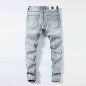 Marque Gaojiechao 2021 couleur claire créatif Patch trou jean pantalon mince élastique pour hommes