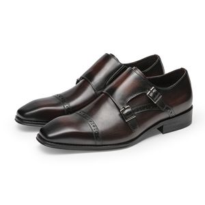 Marque en cuir véritable hommes chaussures formelles noir Double moine sangle chaussures habillées hommes concepteur mariage Oxford cuir hommes chaussures de ville