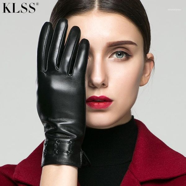 Marque en cuir véritable femmes gants automne hiver Plus velours haut qualité gant en peau de chèvre mode élégante dame 23091