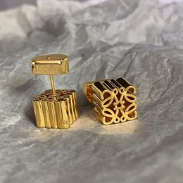 Pendientes geométricos de marca de oro chapados en oro de 18 quilates, pendientes de lujo de diseñador para mujer, joyería de boda, regalo perfecto de Navidad